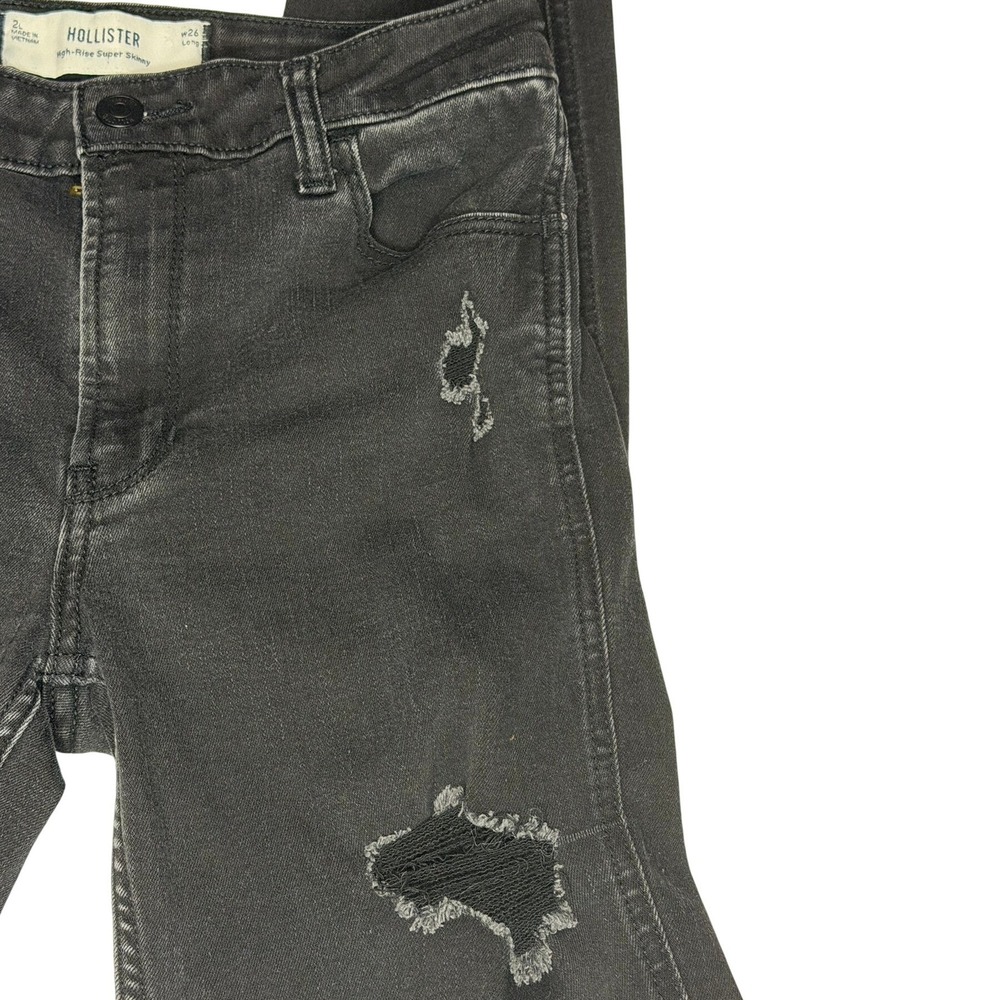 Hollister Super Skinny Jeans Wmn Black High-Rise Distressed Ripped Goth Grunge - Picture 3 of 7